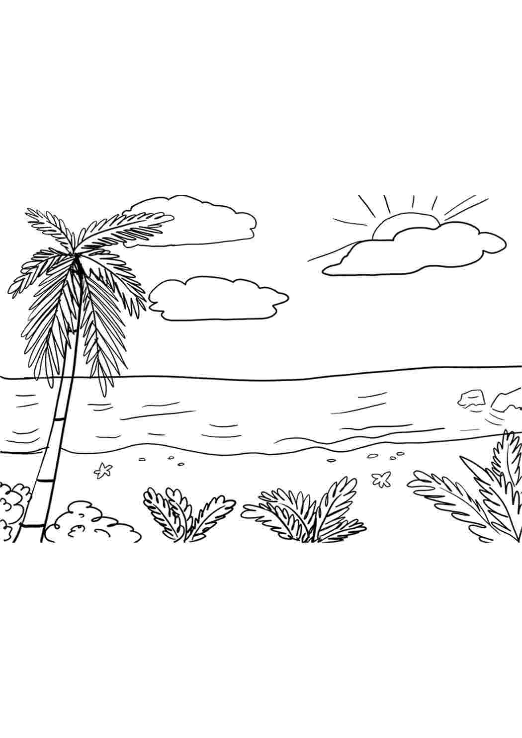 Раскраски Красивые раскраски. Пальмы, море и солнце раскраска Пальмы, море и солнце раскраска Раскраски скачать и распечатать бесплатно.