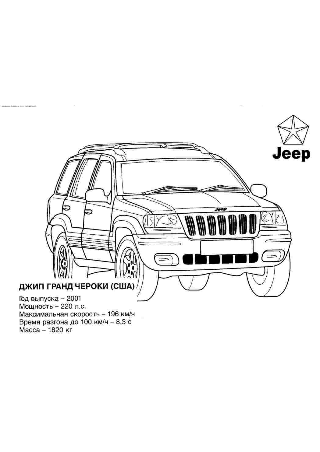 Раскраски картинки на рабочий стол онлайн Джип гранд чероки Распечатать раскраски для мальчиков