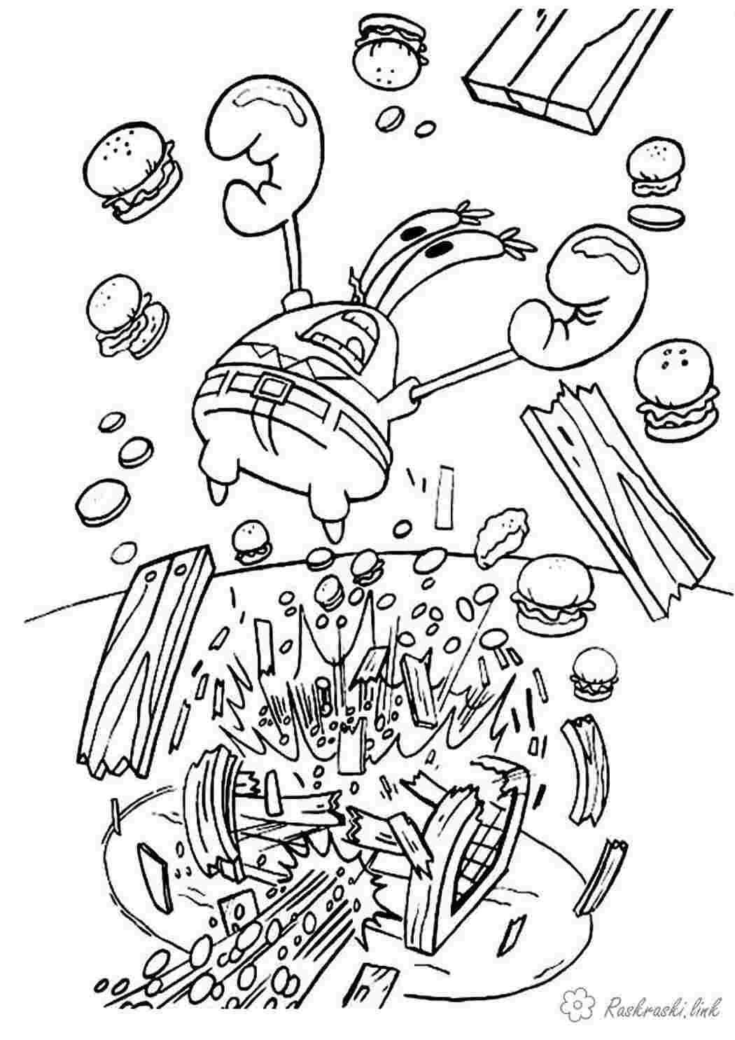 Раскраски Мистер Крабс, гамбургеры Раскраски Губка боб 