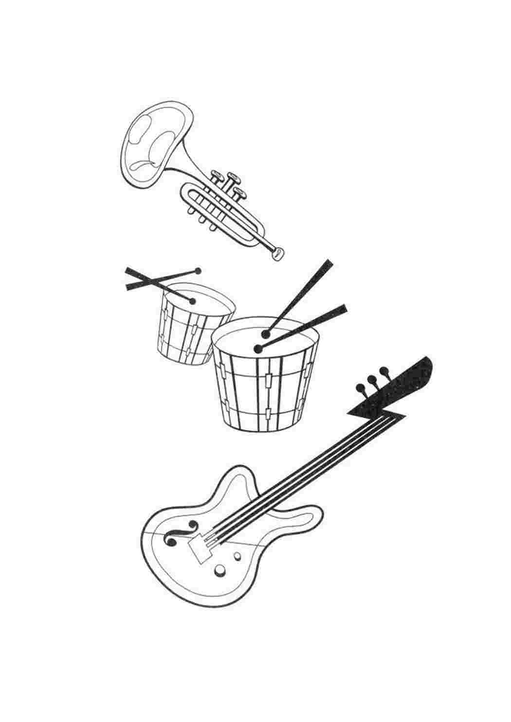 Барабан гитара и труба  Раскраски скачать онлайн