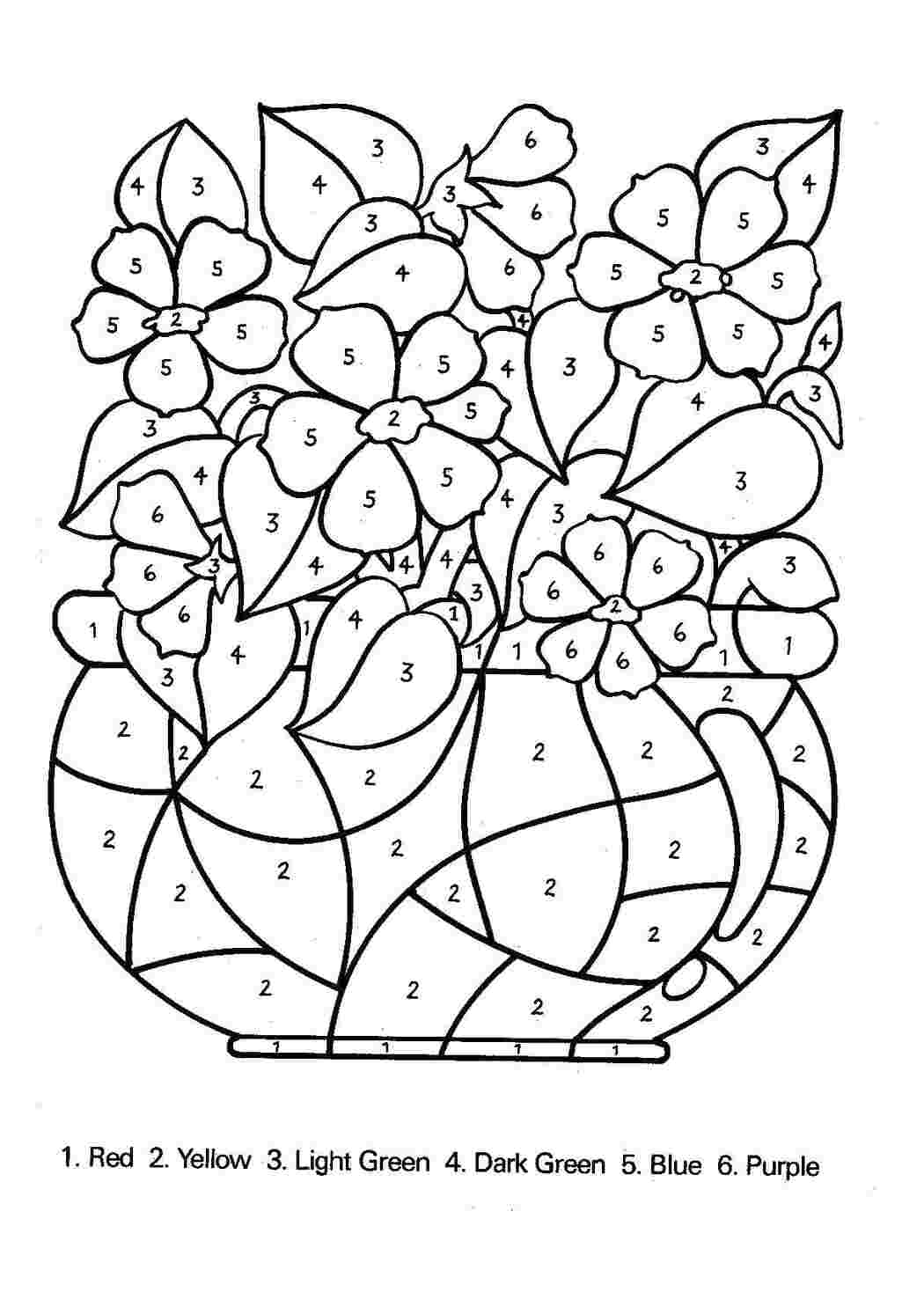 Раскраски Раскрась по цифрам букет в вазе По номерам Образец, цифры