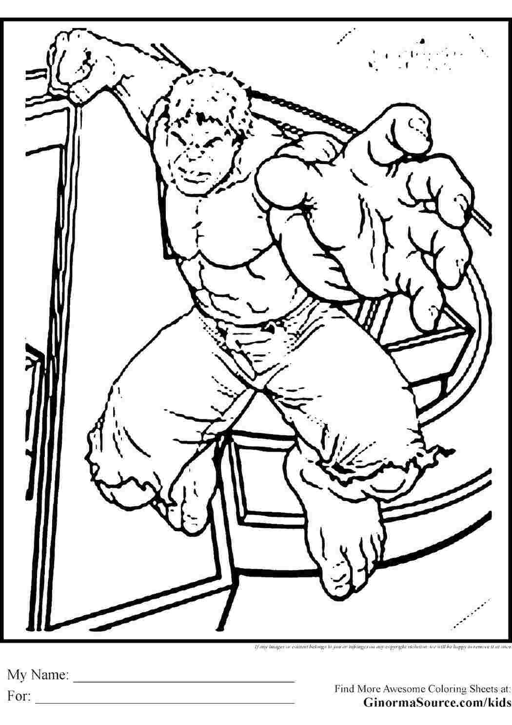 Раскраски Халк и его рука супергерои халк, мускулы, шорты