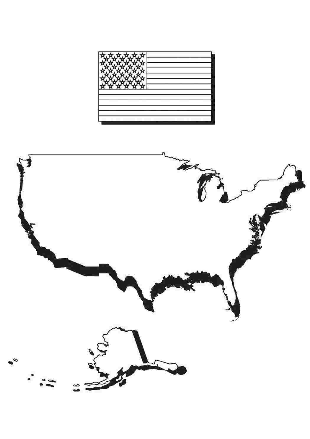 Раскраски Карта сша США карта, Америка, США