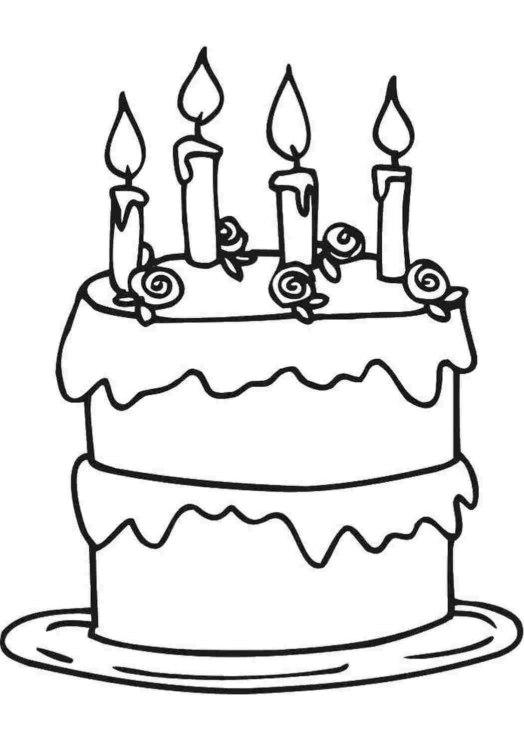 Раскраски Торт с розочками и свечи торты торт, свечки, крем