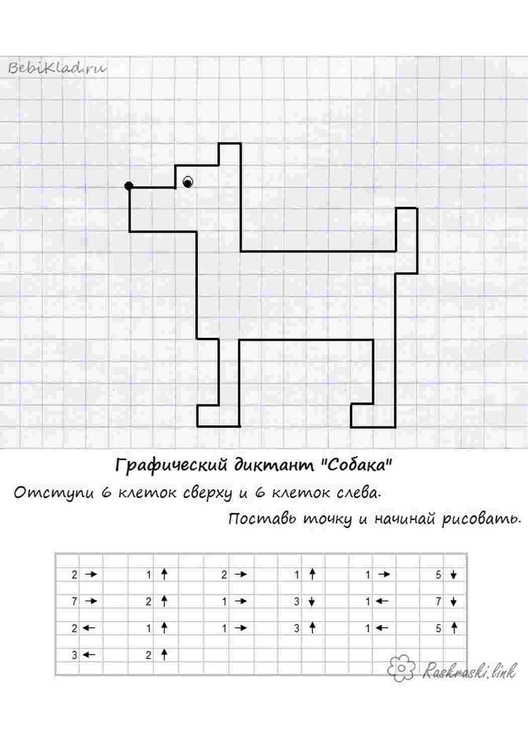 Раскраски Графический диктант , рисуем по клеточка собаку Раскраски Графический диктант 