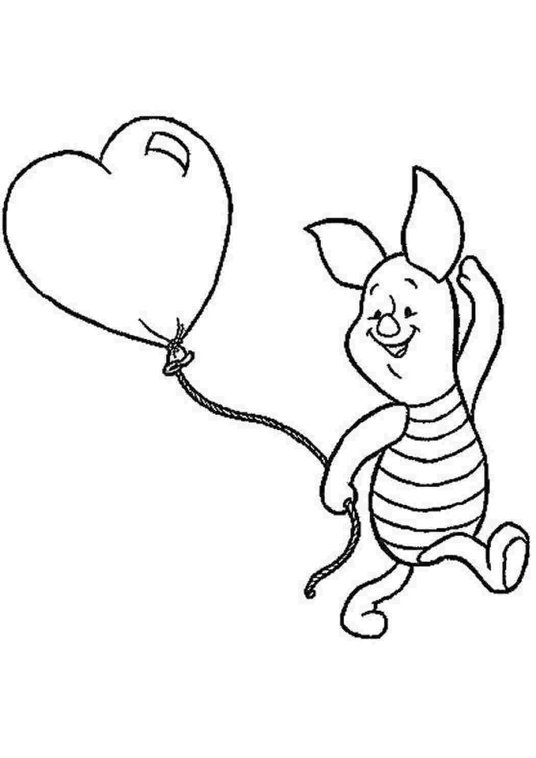 Раскраски Пятачок и шарик Диснеевские мультфильмы Пятачок, шарик, сердце