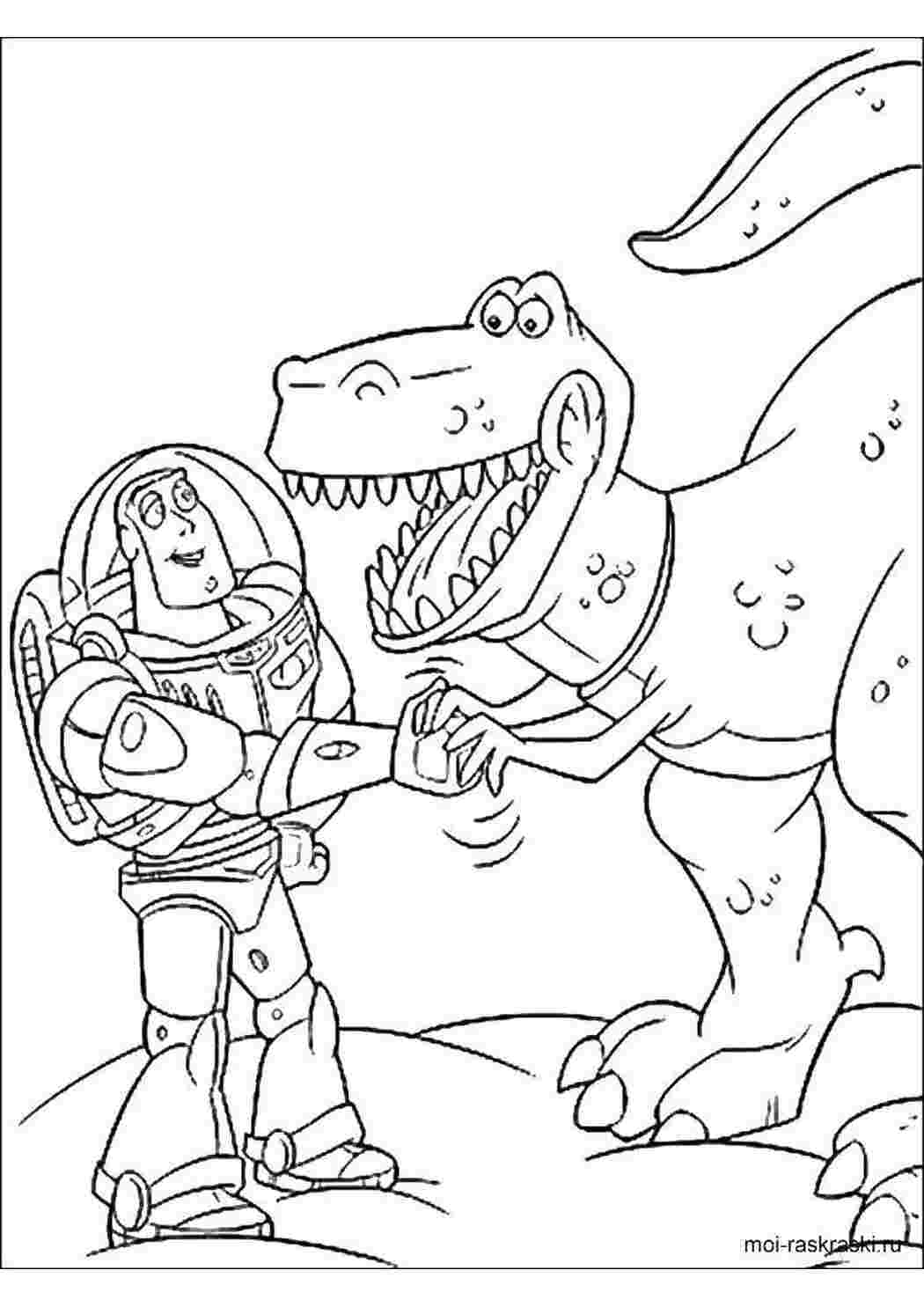 Раскраски Базз лайтер и динозавр рекс история игрушек Базз Лайтер, игрушки