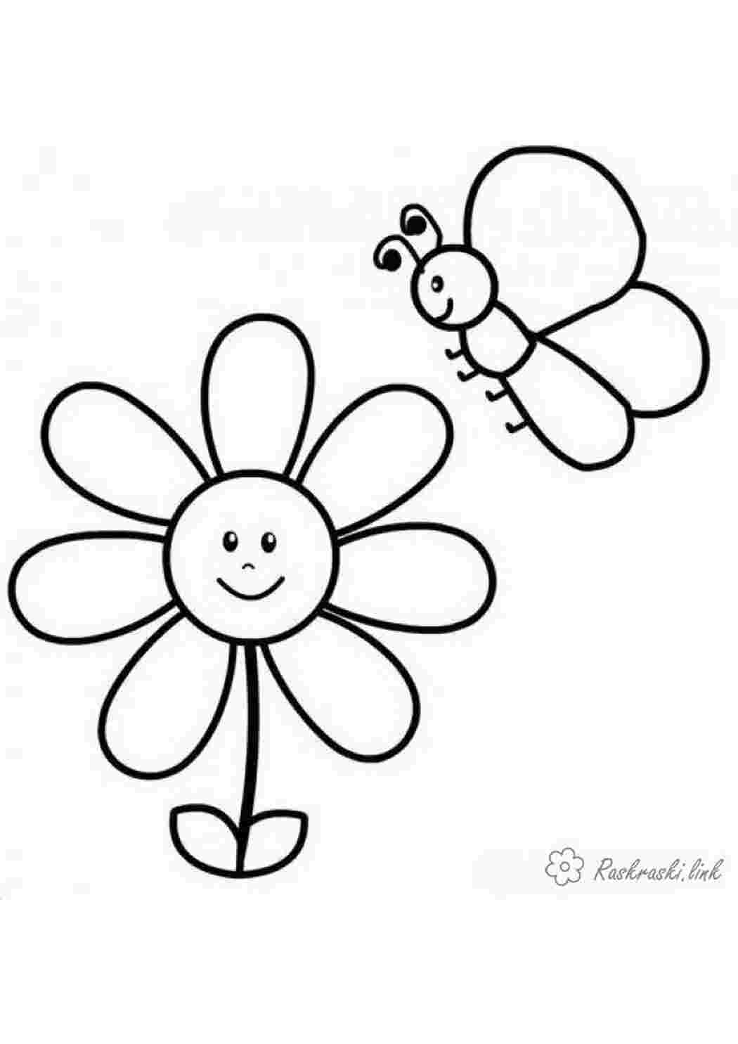 Раскраски цветок и бабочка раскраска для малышей Раскраски Простые раскраски для малышей 