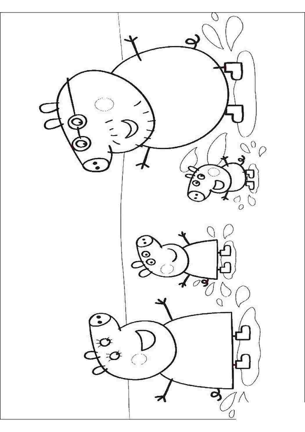 Раскраски Семья свинки пепы прыгают по лужам мультики свинка пепа