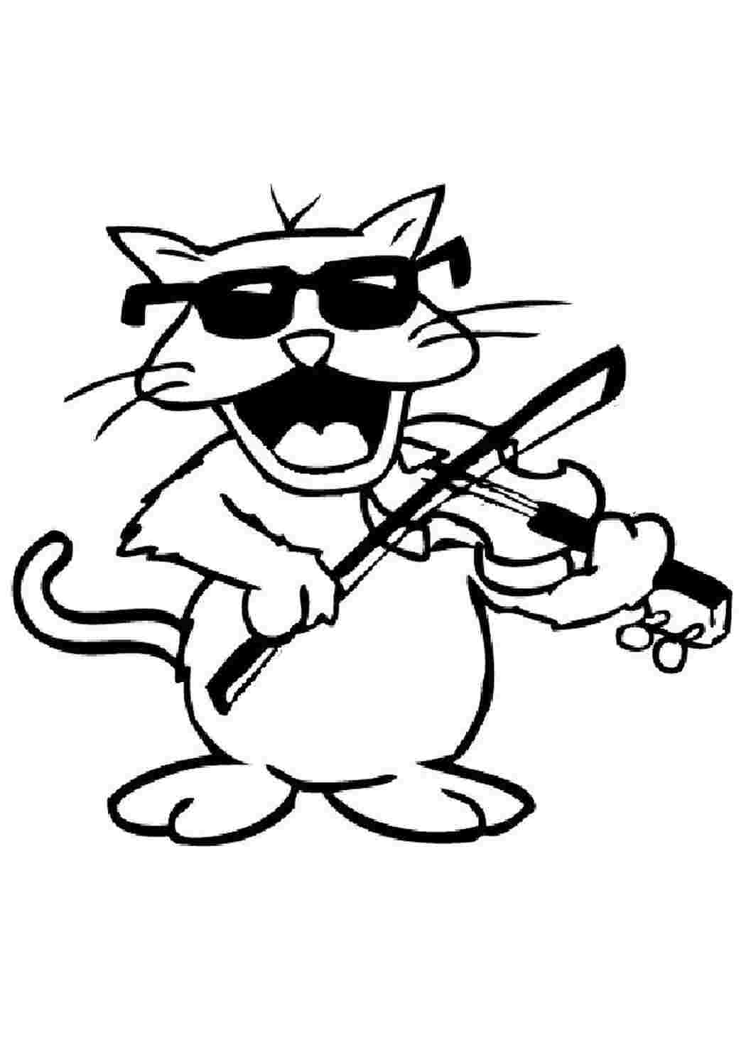 Раскраски Распечатать раскраску кот играет на скрипке Распечатать раскраску кот играет на скрипке  Раскраски скачать онлайн