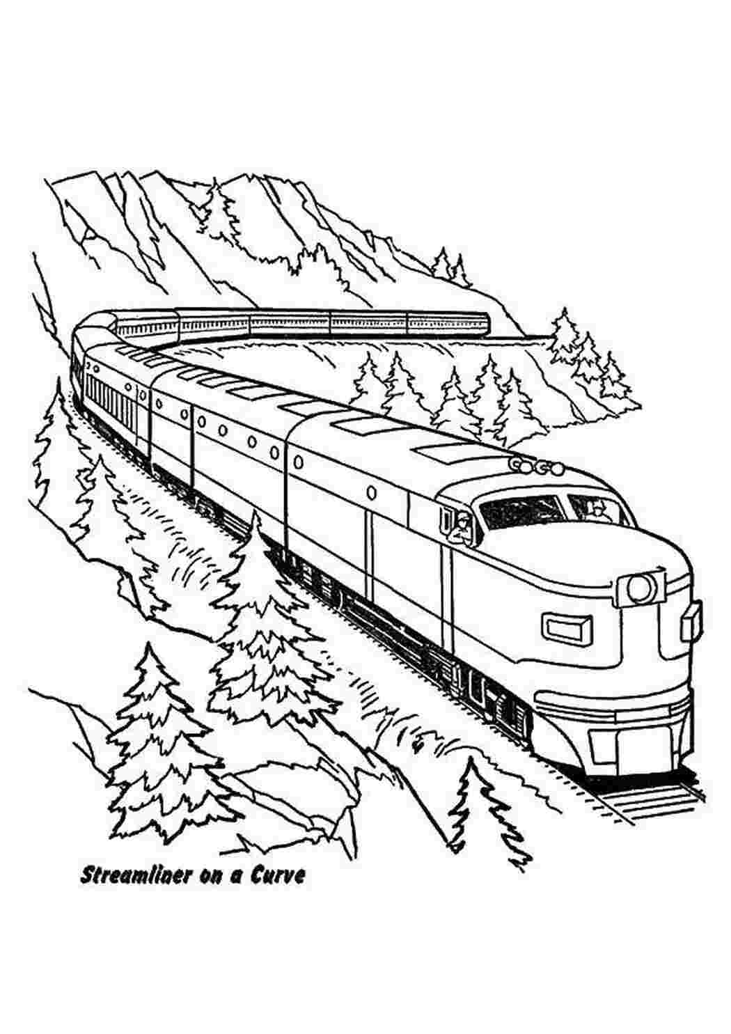 Раскраски Поезд в горах поезд поезда, горы, транспорт