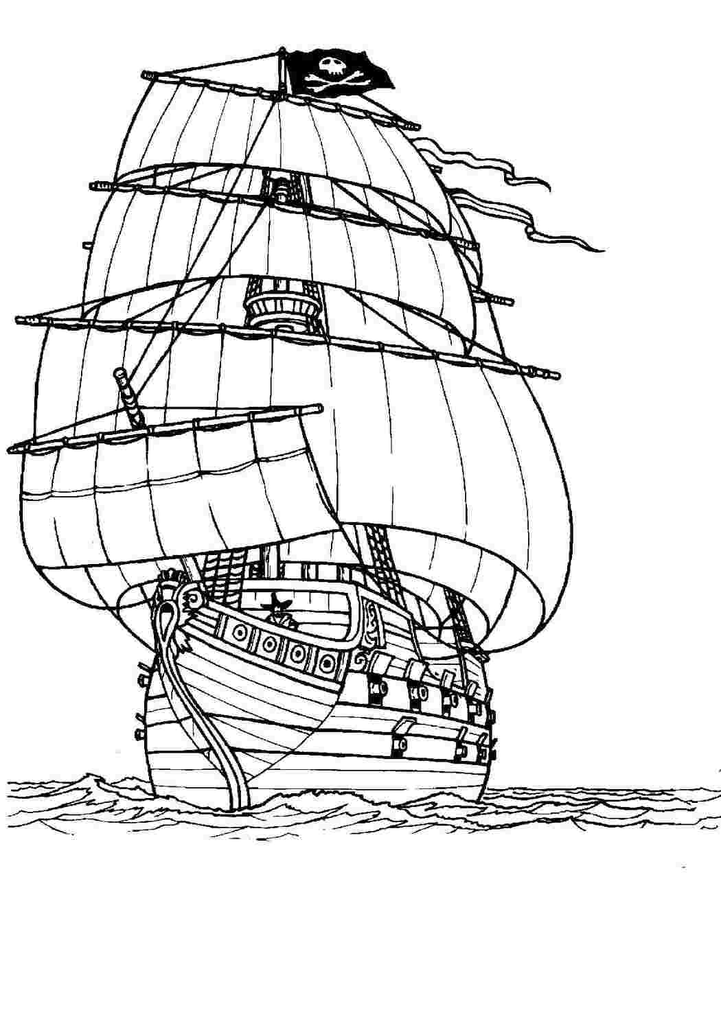 Раскраски Военные корабли пиратов. Парусные корабли с пушками для мальчиков Деревянные большие корабли с мачтами