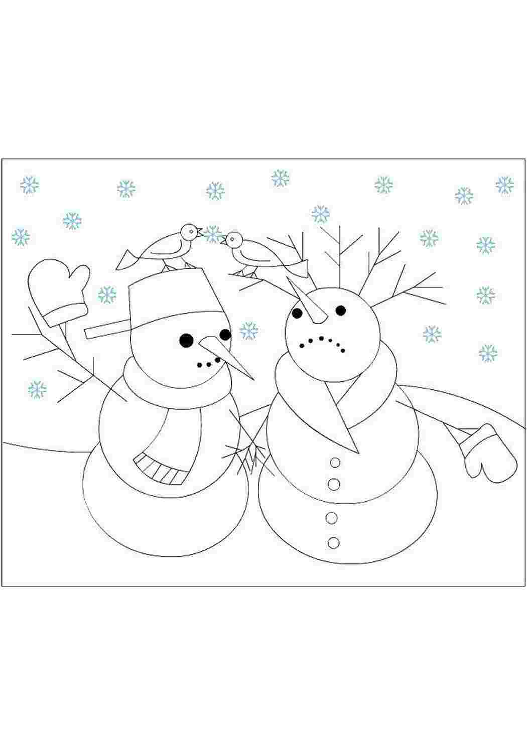 Раскраски Два сеговика снеговик зима, снег, снеговики