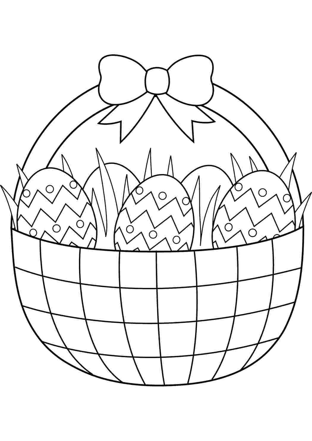 Раскраски Корзина яиц с бантом Узоры для раскрашивания яиц корзина, яйца, бантик