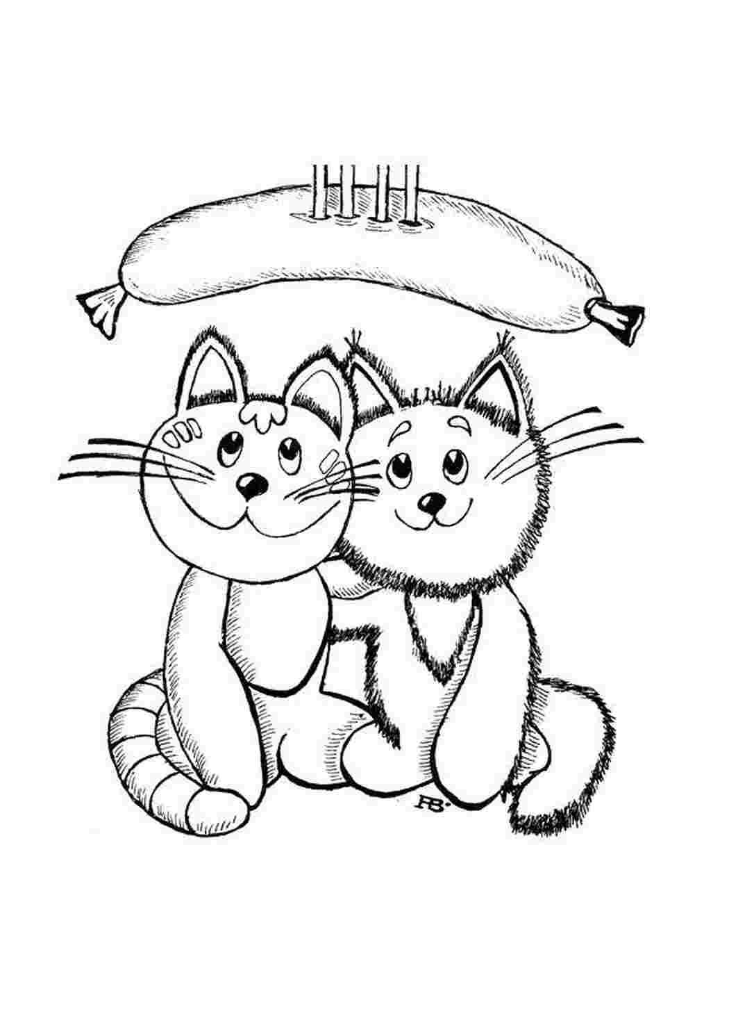 Раскраски Котятки хотят сосиску котики Животные, котёнок