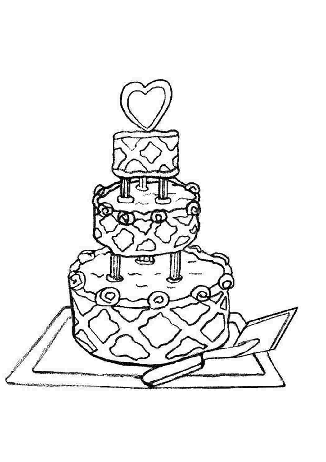 Раскраски Свадебный торт с лопаткой торты торт, свадьба