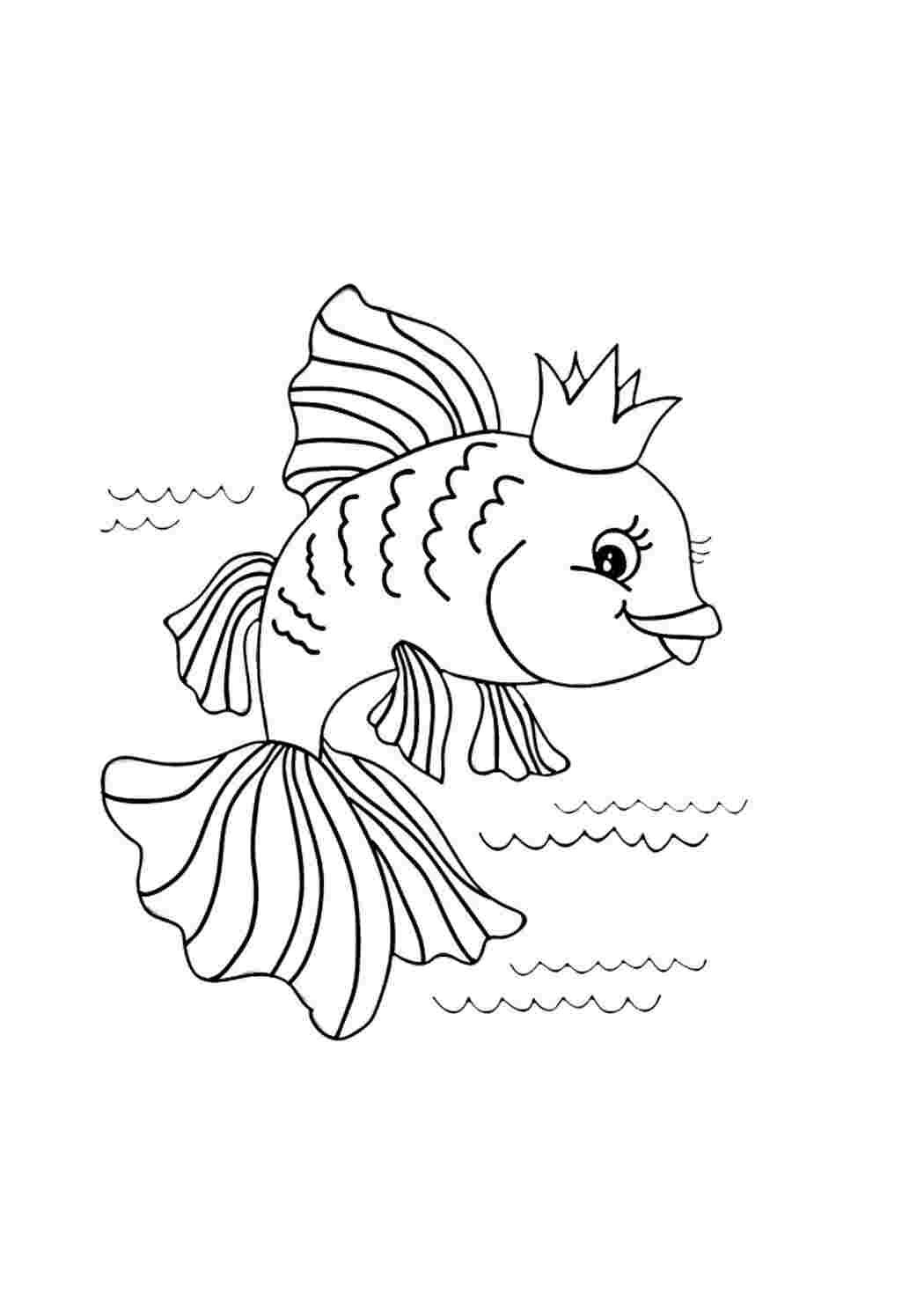Картинка золотой рыбки. Раскраска