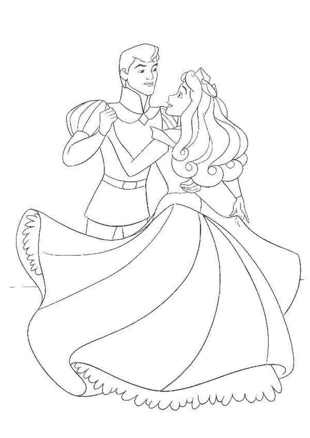 Раскраски Принц и принцесса танцуют на балу Диснеевские мультфильмы принц, принцесса