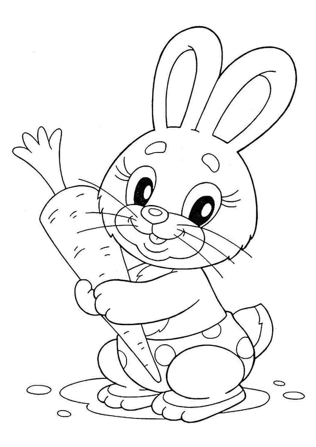 Раскраски Рисунок зайчика с морковкой домашние животные заяц, кролик