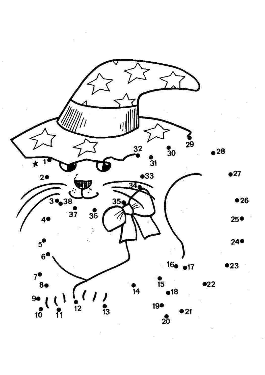 Раскраски Нарисуй по цифрам кота волшебника Нарисуй по точкам Образец, цифры