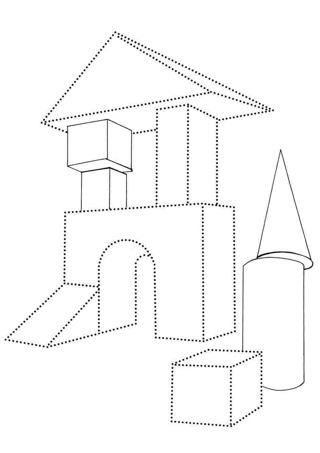 Раскраски Дорисуй башни из фигур дорисуй по образцу Фигуры, башня