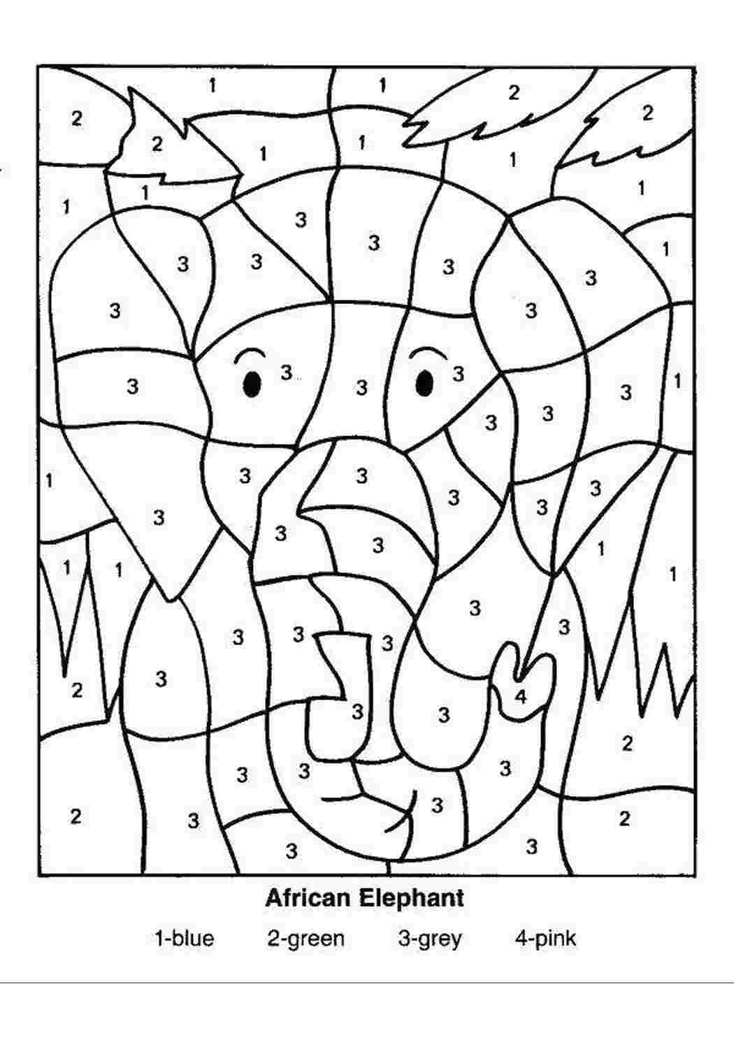 Раскраски Африканский слон По номерам по номерам, по цифрам, слон