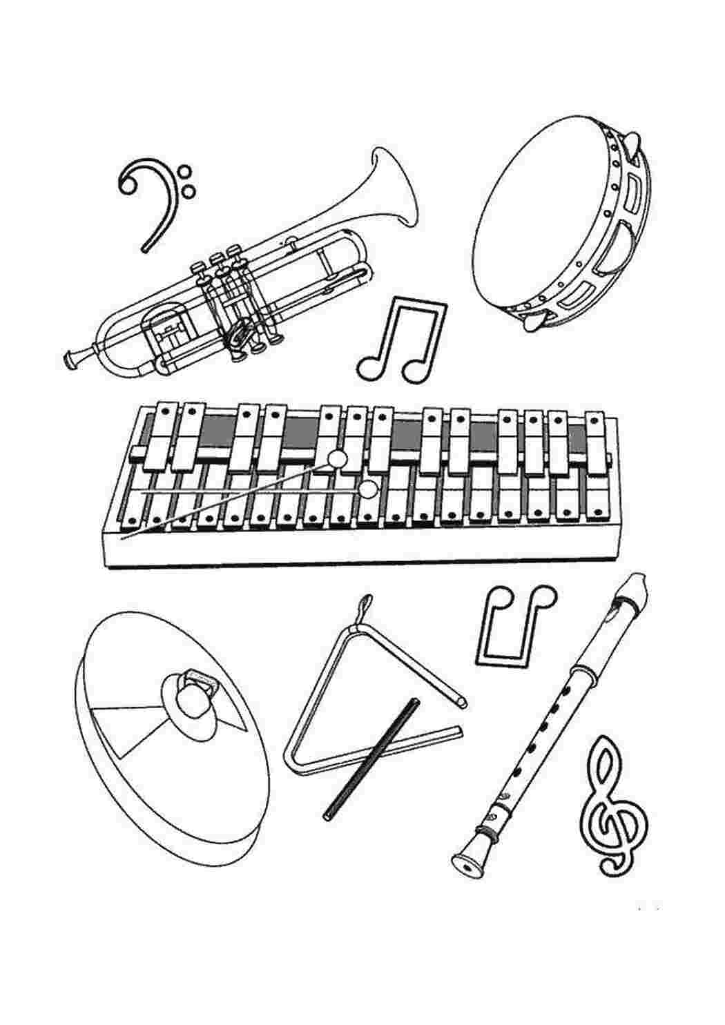 Раскраски Музыкальные инструменты Музыка Музыка, инструмент, музыкант, ноты