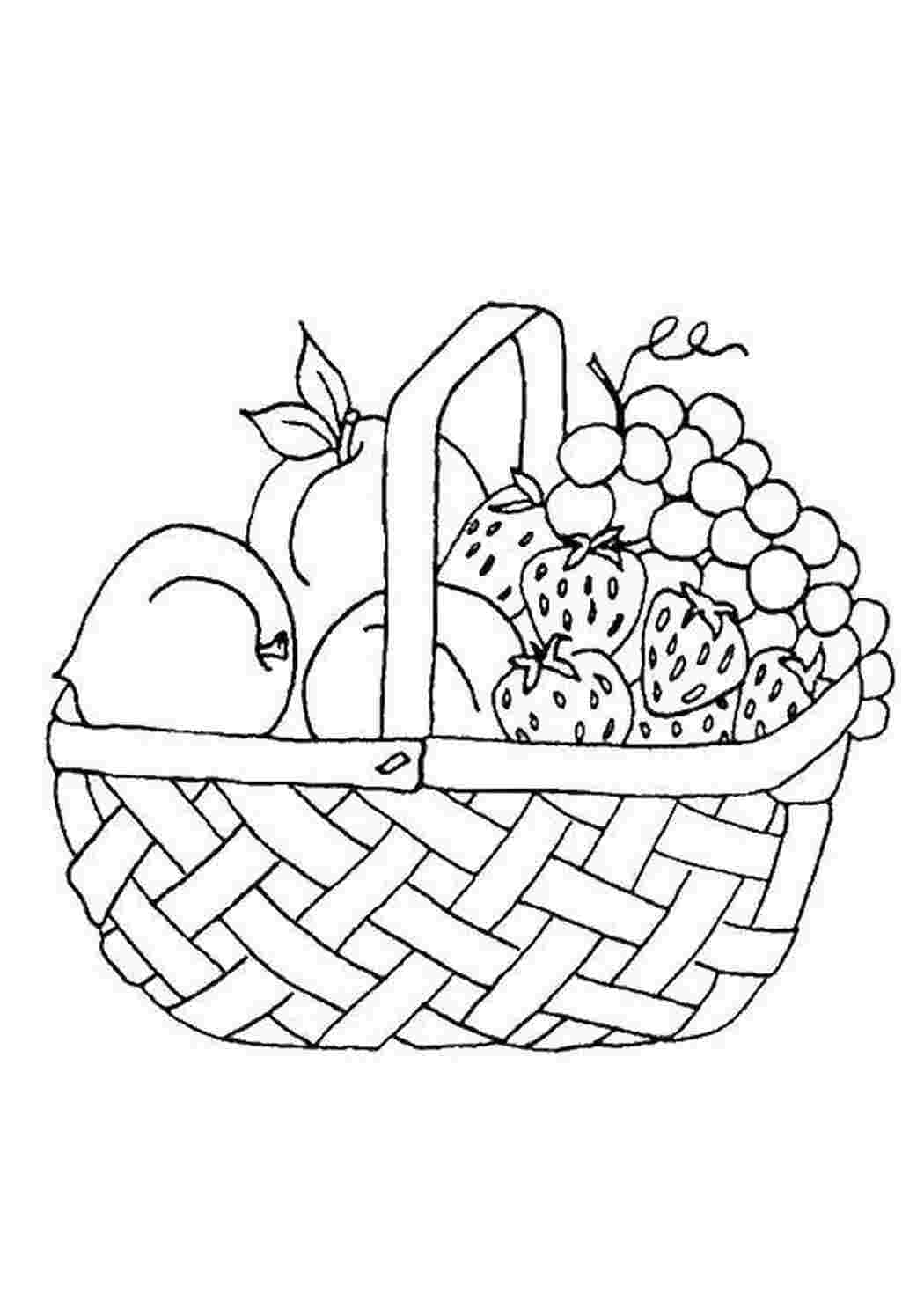 Раскраски Корзина с фруктами фрукты фрукты, корзина, еда