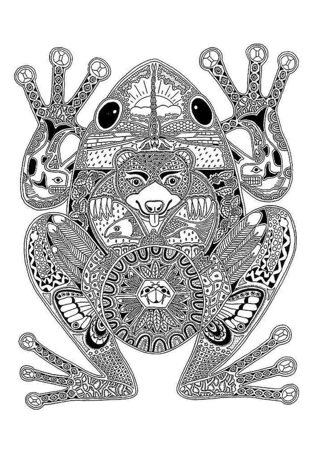 Раскраски Лягушка из этнических узоров раскраски антистресс Узор, животные, геометрические, лягушка