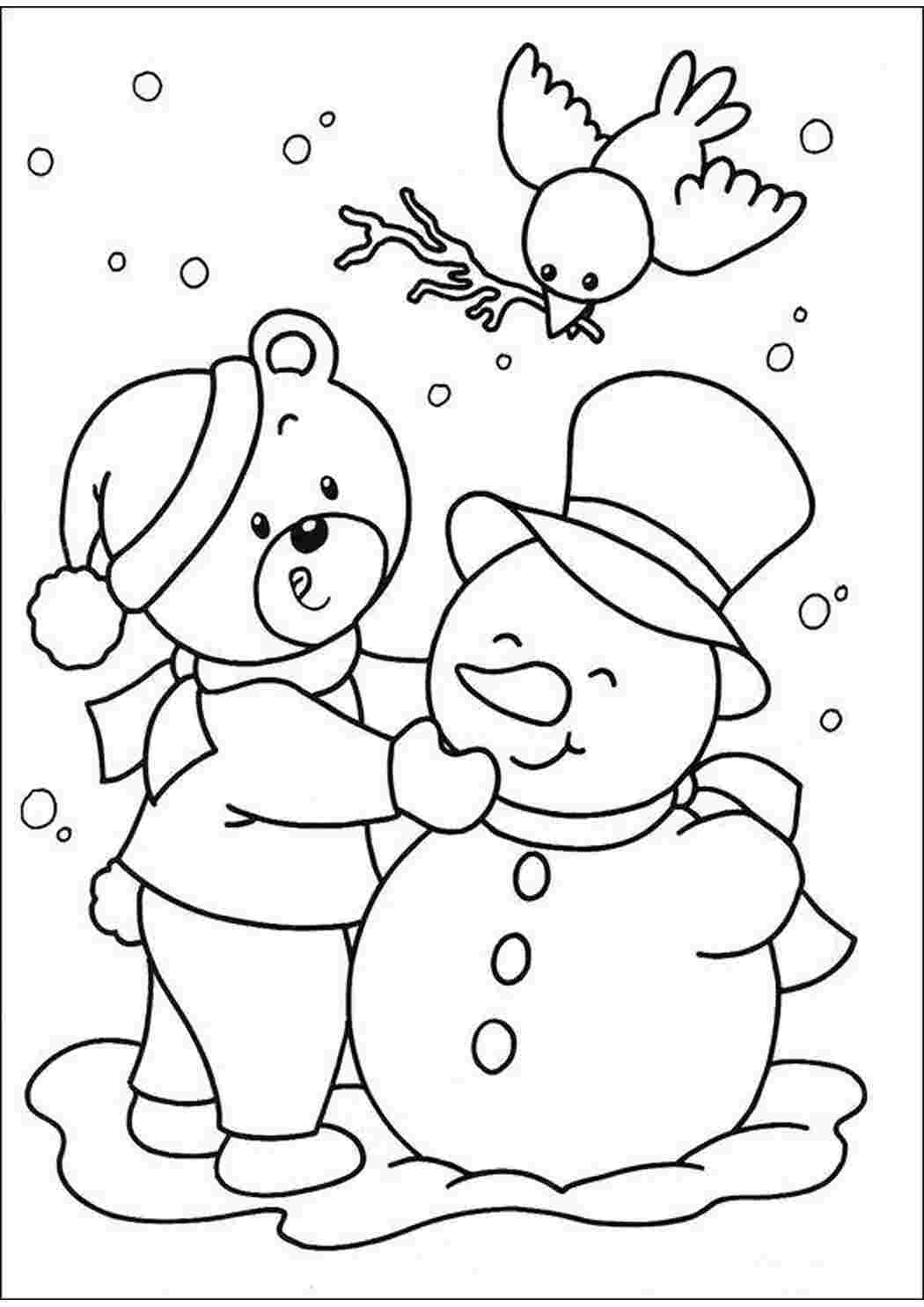 Раскраски Плакаты, медведь лепит снеговика Плакаты, медведь лепит снеговика Зимние раскраски для мальчиков Раскраски на тему зима