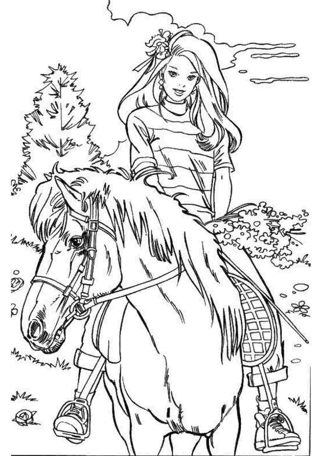 Раскраски Барби катается на лошади Барби Животные, лошадь