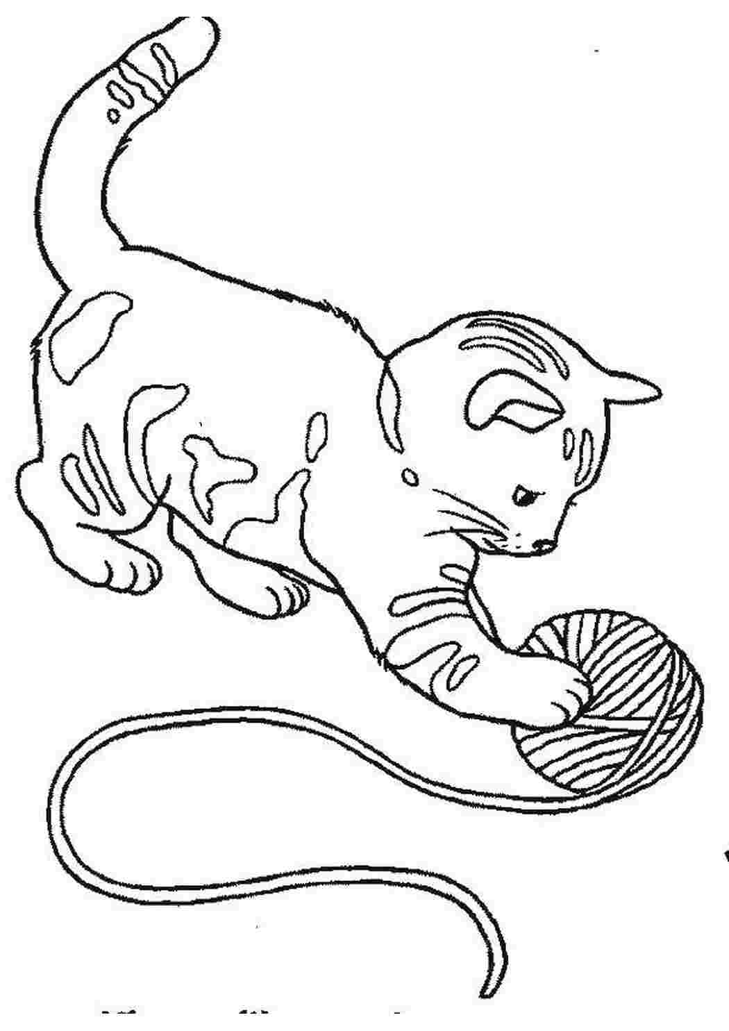 Раскраски Котенок играет с клубкм Коты и котята животные, котенок, кошка