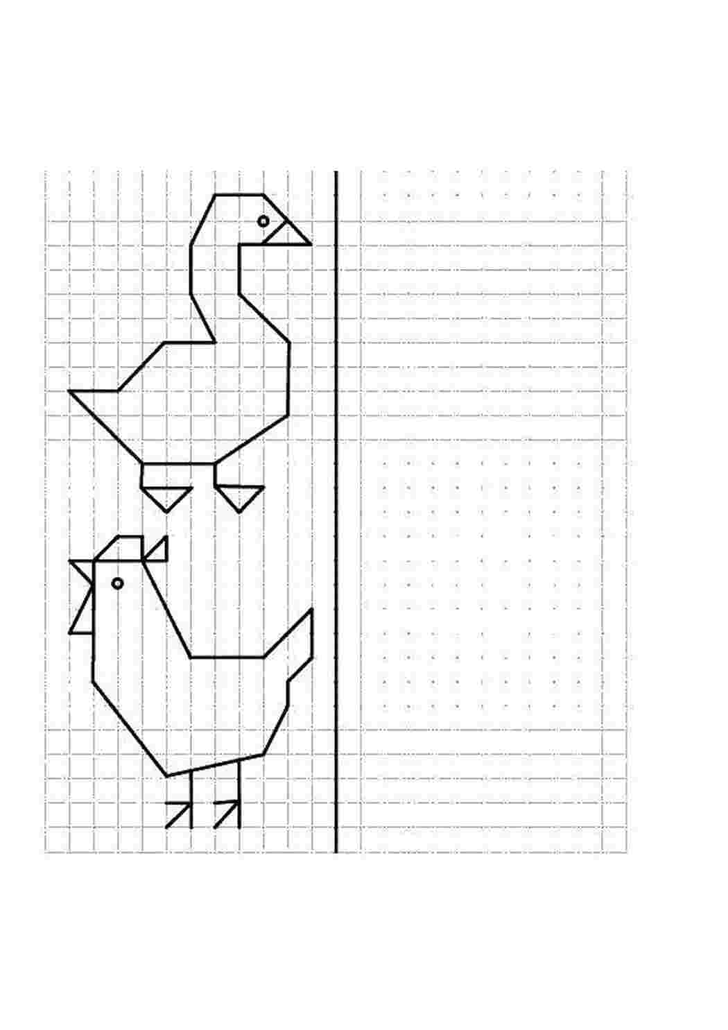 Раскраски Курица и гусь дорисуй по образцу дорисуй, образец