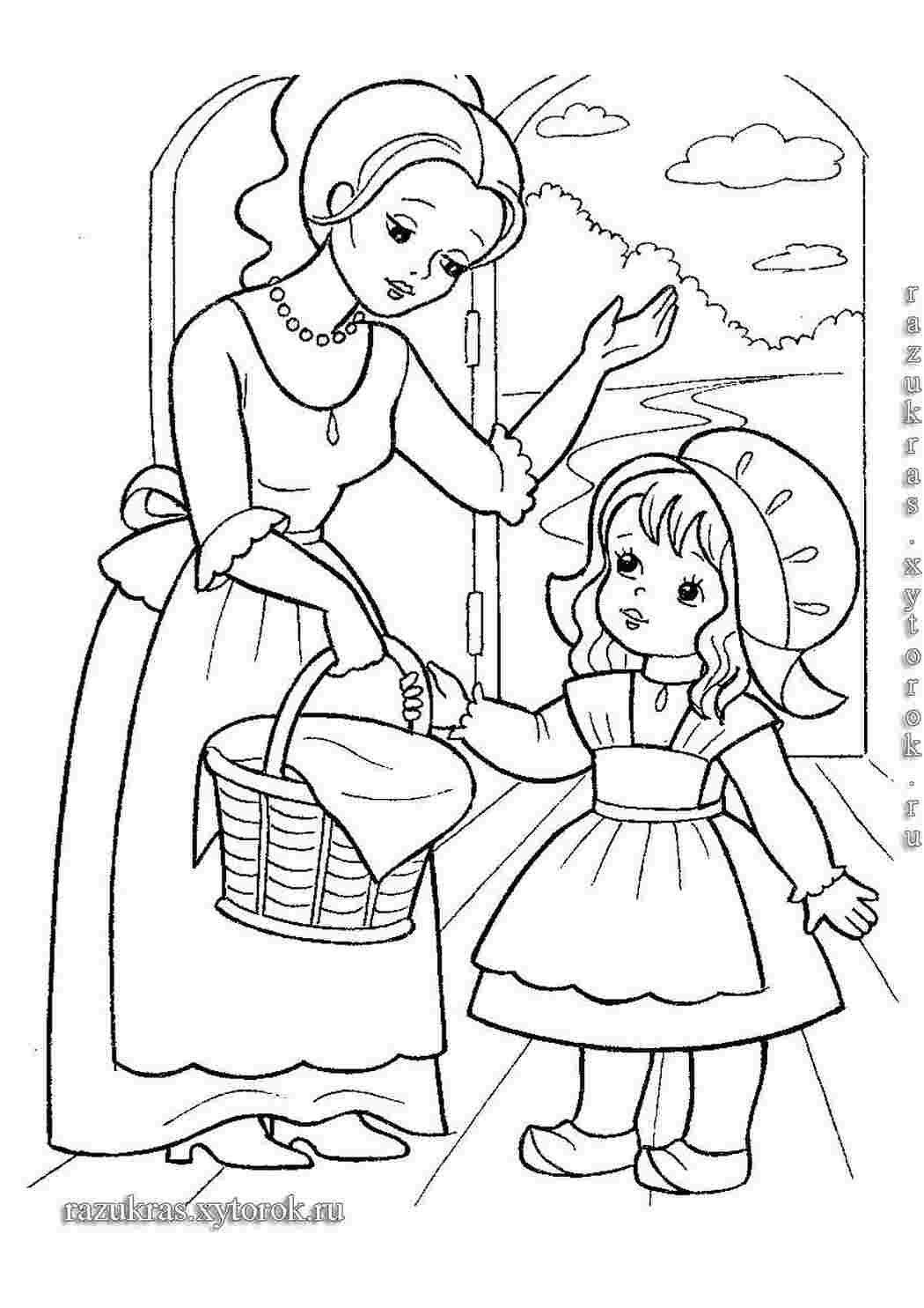 Раскраска раскраска Сказки. Раскраска с героиней детских сказок Красной  шапочкой для детей