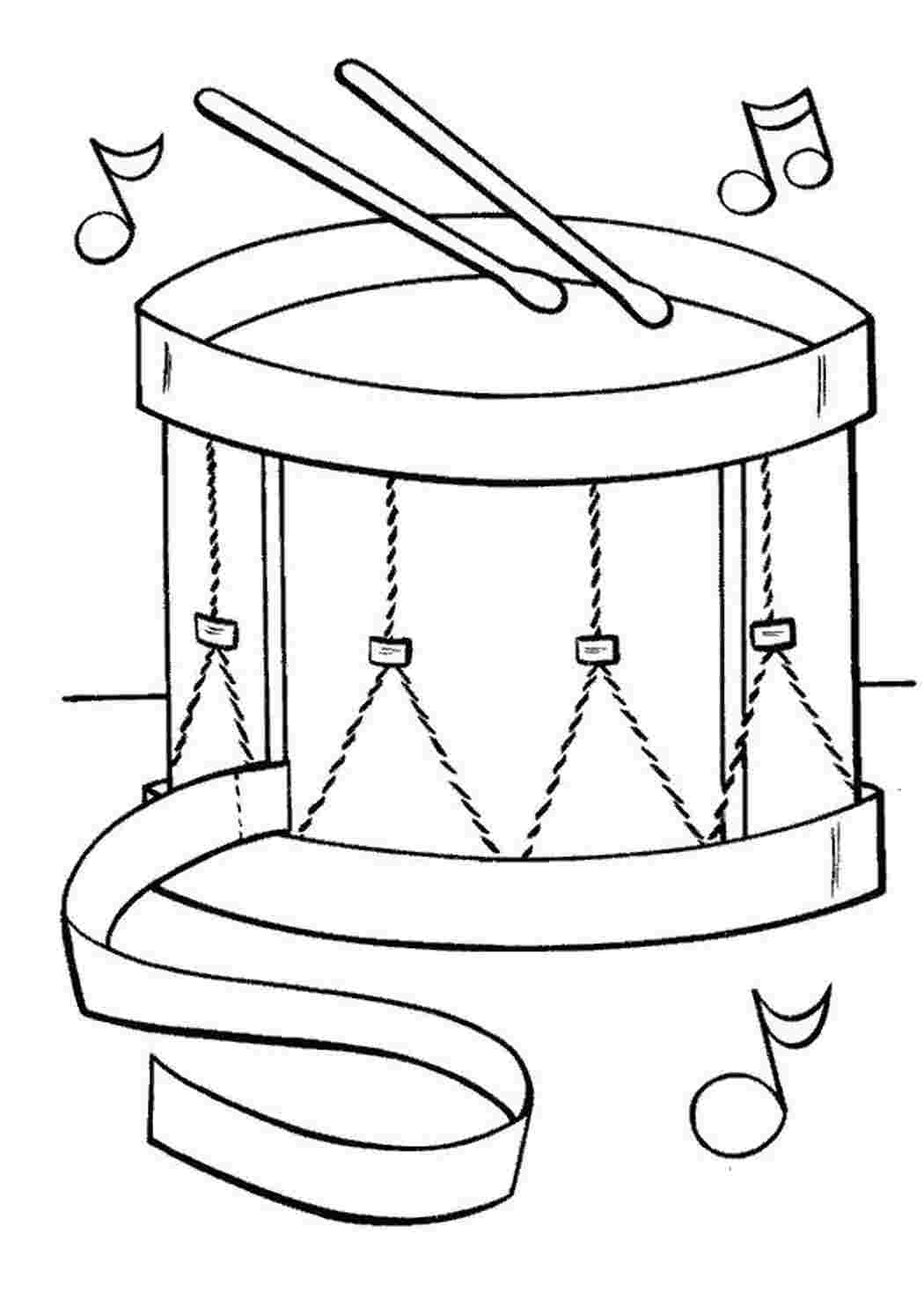 Раскраски нотки и барабан Барабан Барабан