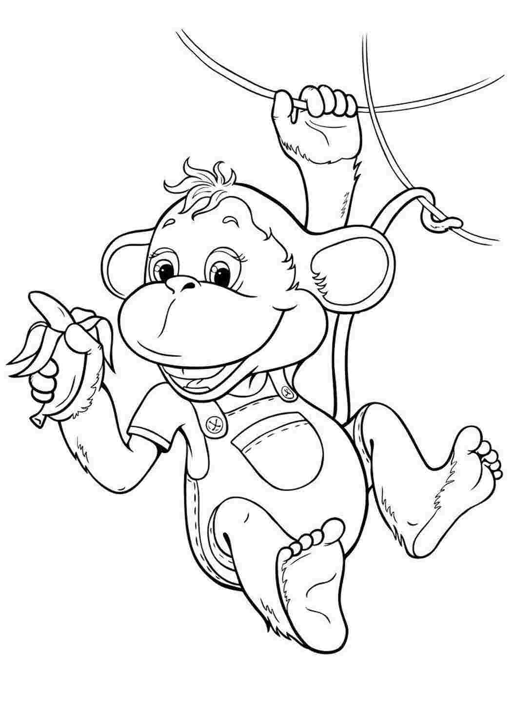 Книжка-раскраска для детей: обезьяна с бананом