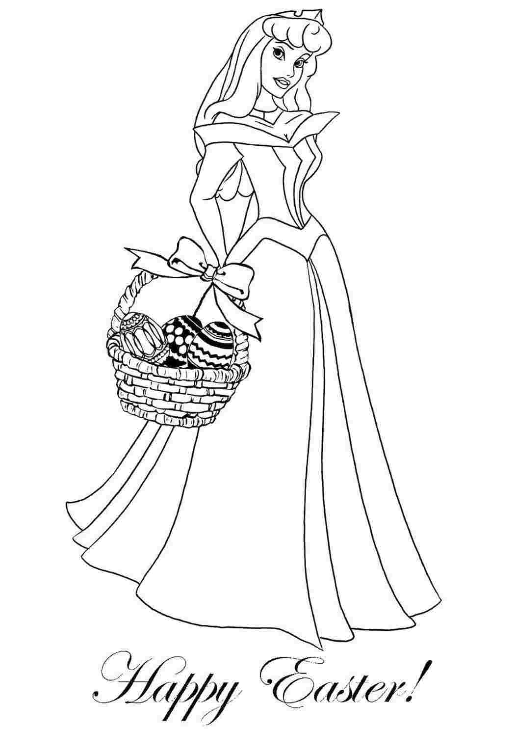 Раскраски Аврора с корзинкой Диснеевские мультфильмы Пасха, яйца, узоры