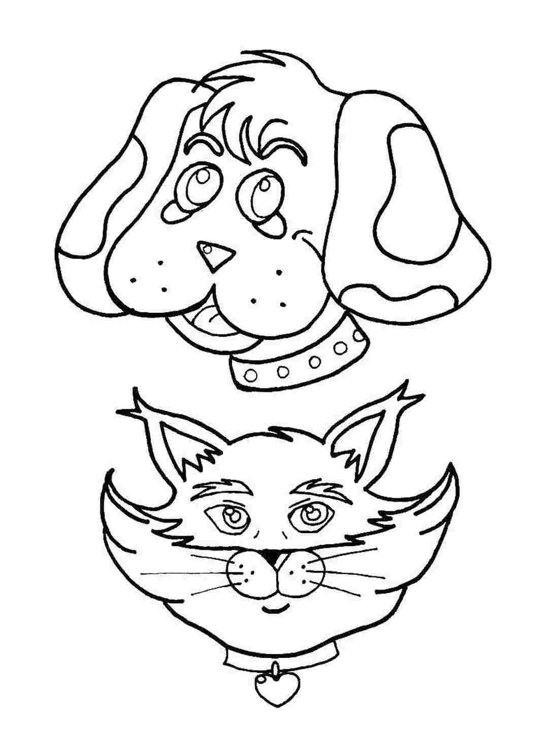 Раскраски Портреты собаки и котика Животные животные, собачка, кошка