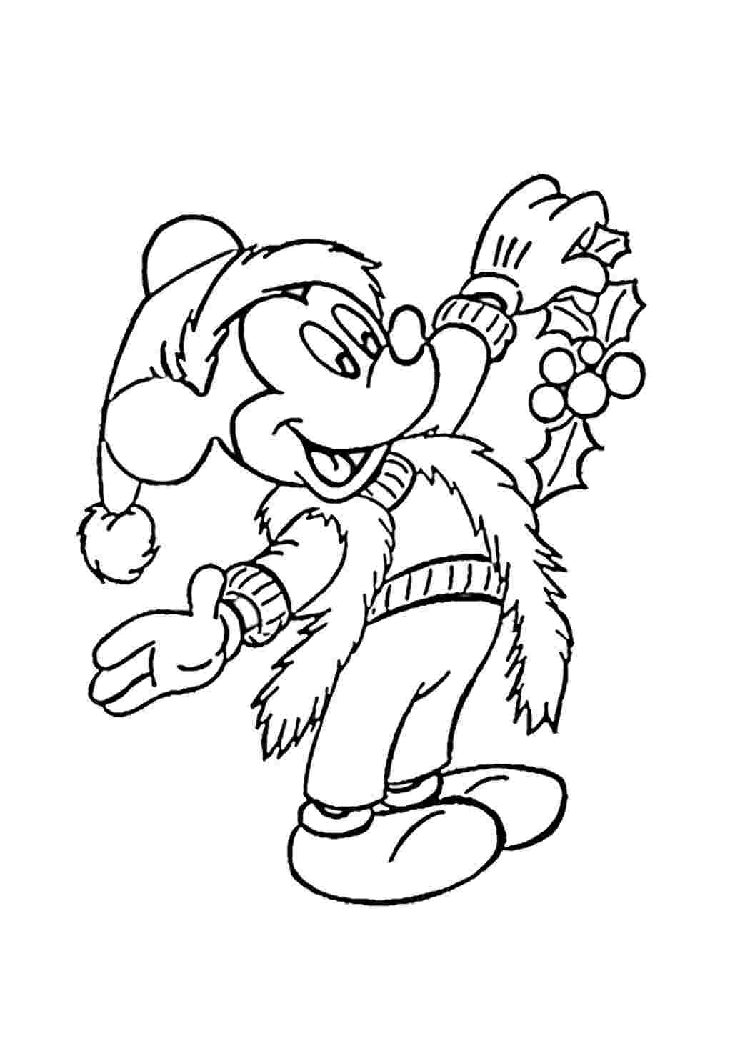 Раскраски, Красивые Раскраски. Рождественский Микки Маус.