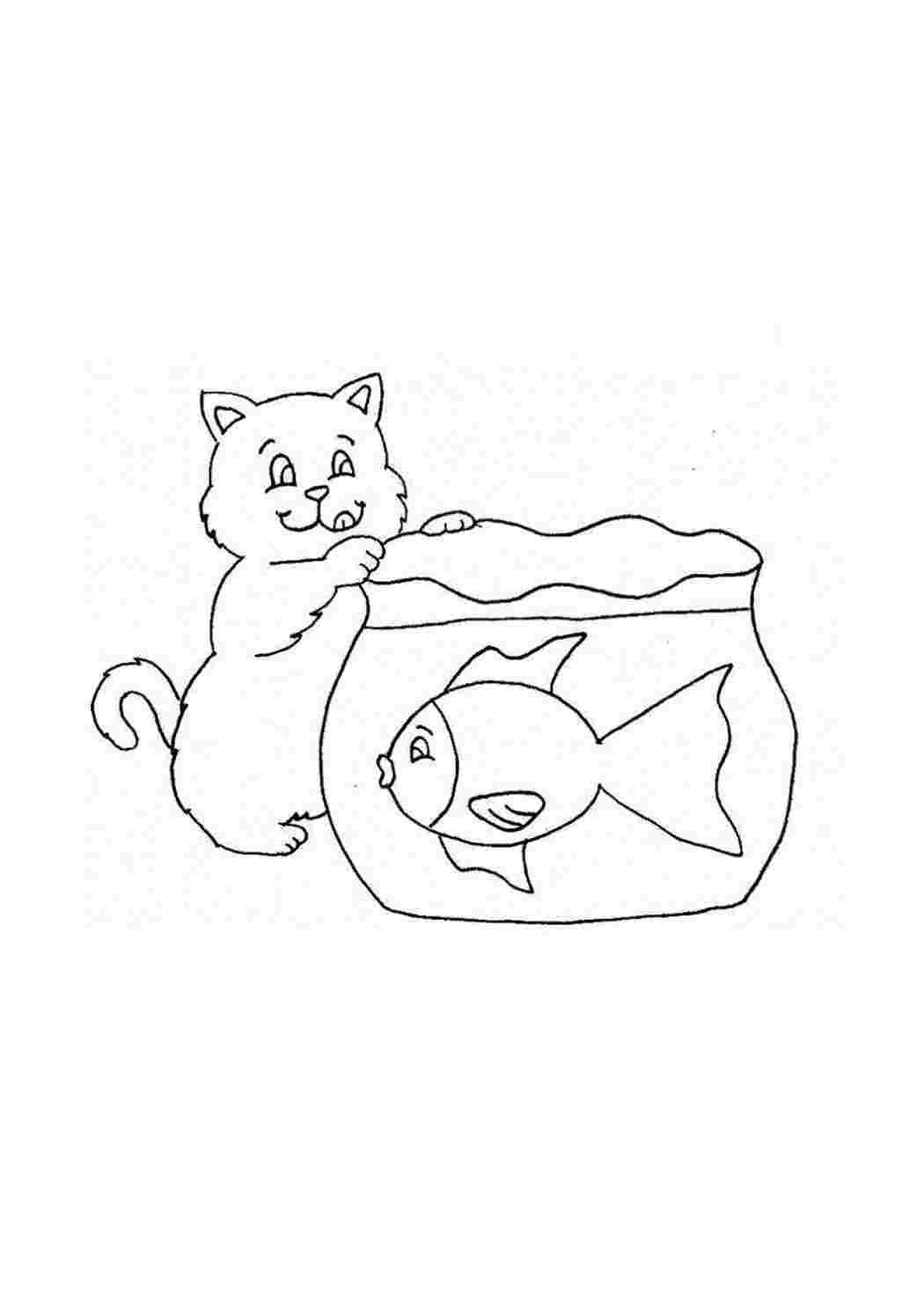  Кошка играющая с рыбками
