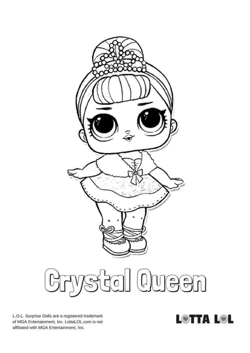 Раскраска Crystal Queen кукла из сюрприза. Раскраски куклы LOL питомцы. Раскраска куколка с диадемой на голове. Кукла в милом платье. Кукла лол  кристал квин. Кукла кристал.