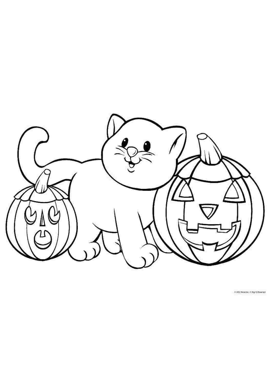 Раскраски Кот и тыквы Хэллоуин кошка, тыква, хэллоуин