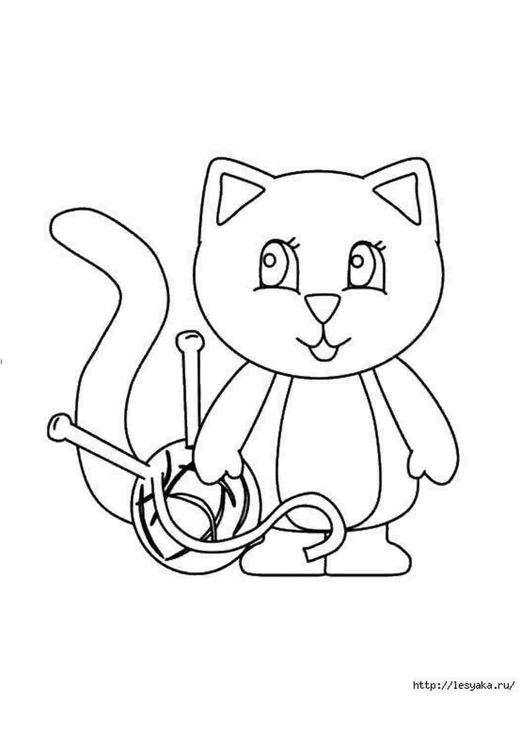 Раскраски Котик с клубком котики животные, кошки, котята