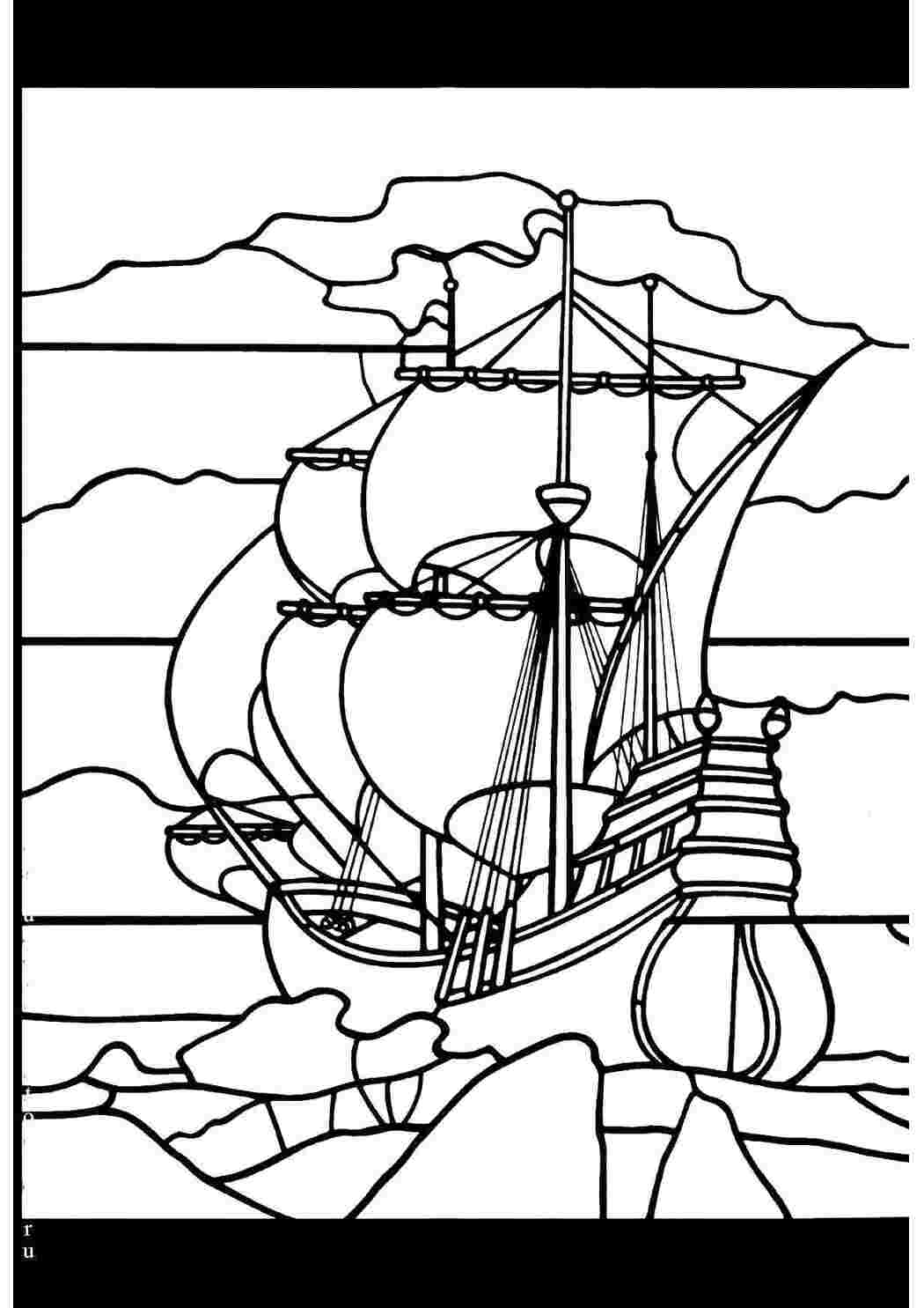 Раскраски Корабль в море витражи витражи, корабль