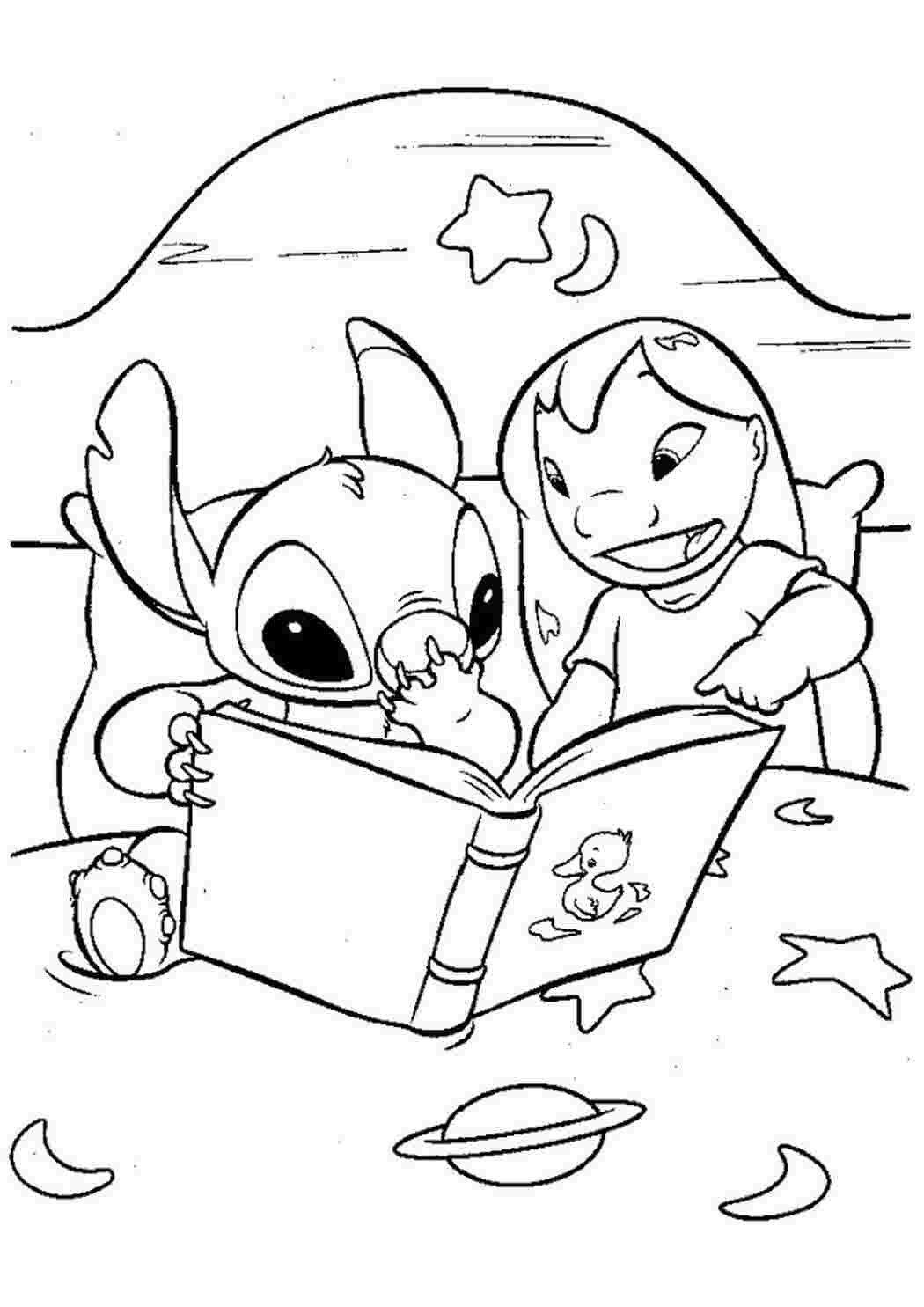 Раскраски Лило и Стич, книжка, кроватка, сказка     Раскраски Walt Disney 