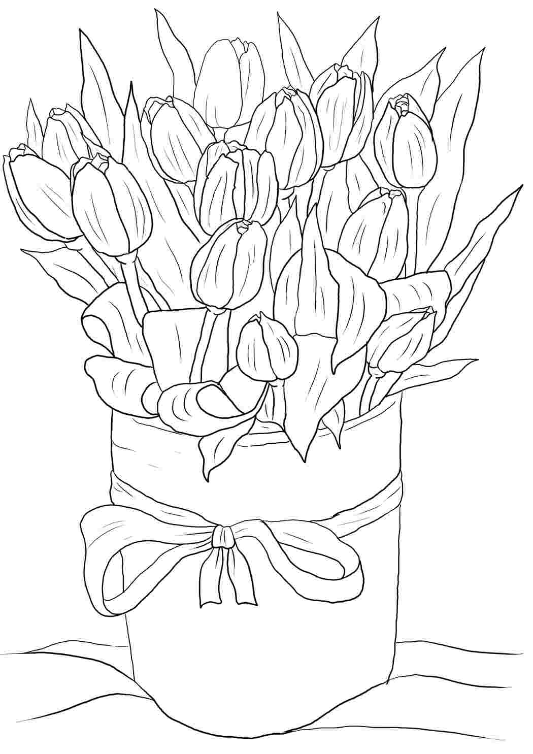 Раскраски букет цветов 8 марта 8 марта