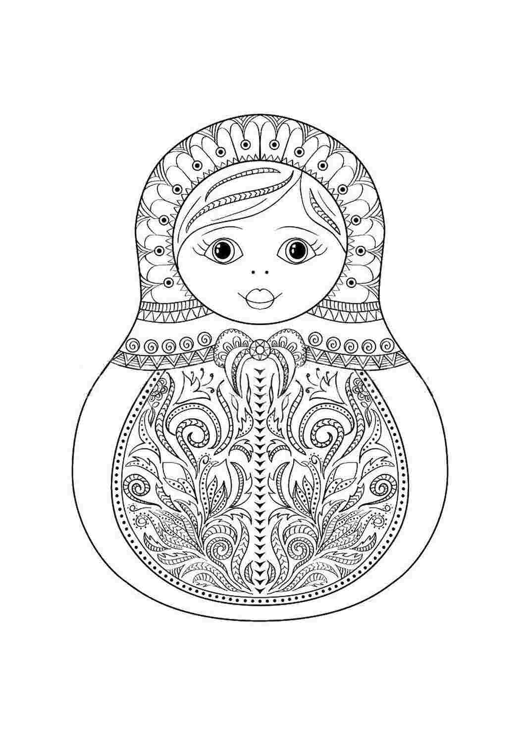 Раскраски Матрешка с узором игрушка игрушка, матрешка