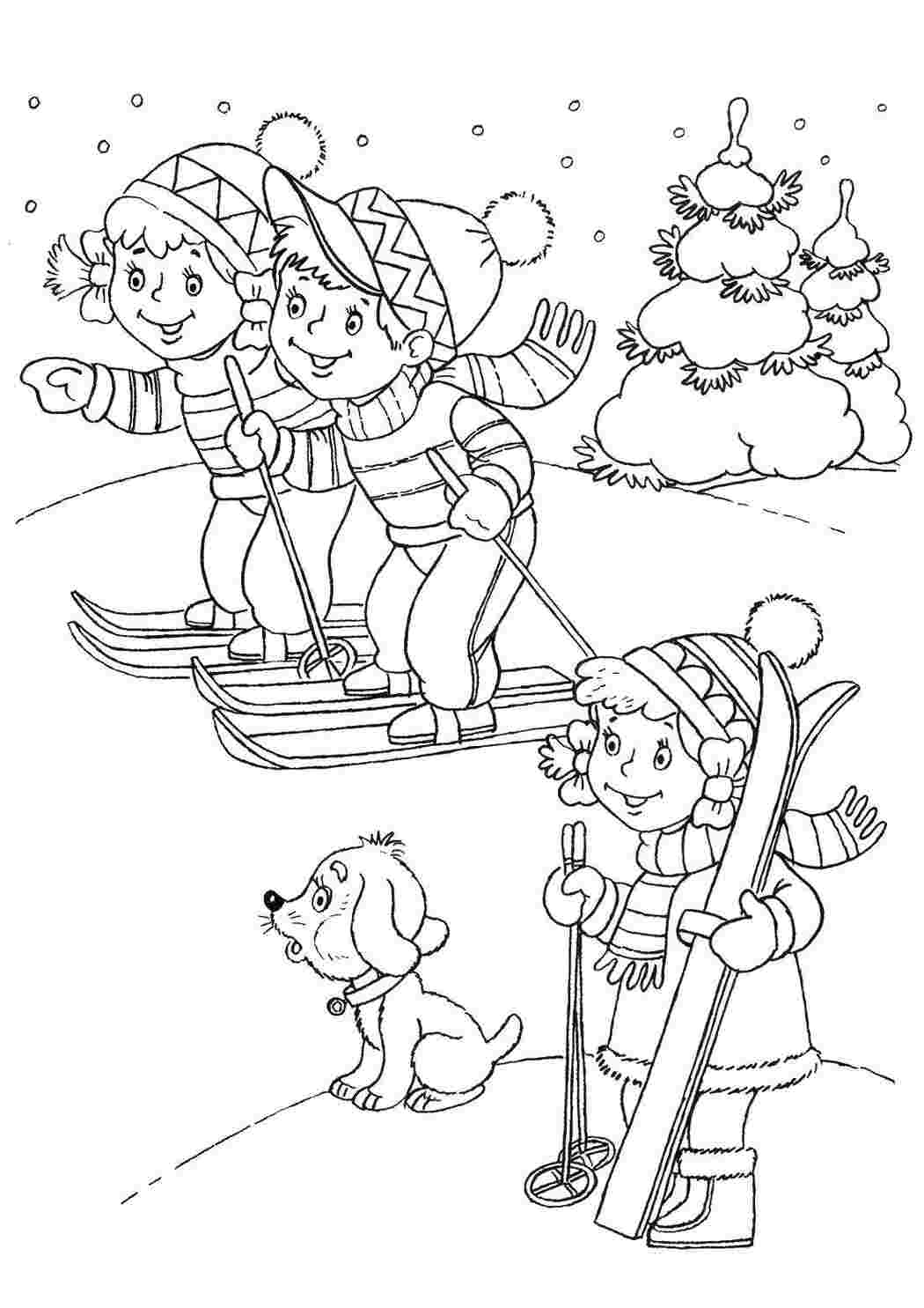 Раскраска Woozzee Дед Мороз на лыжах