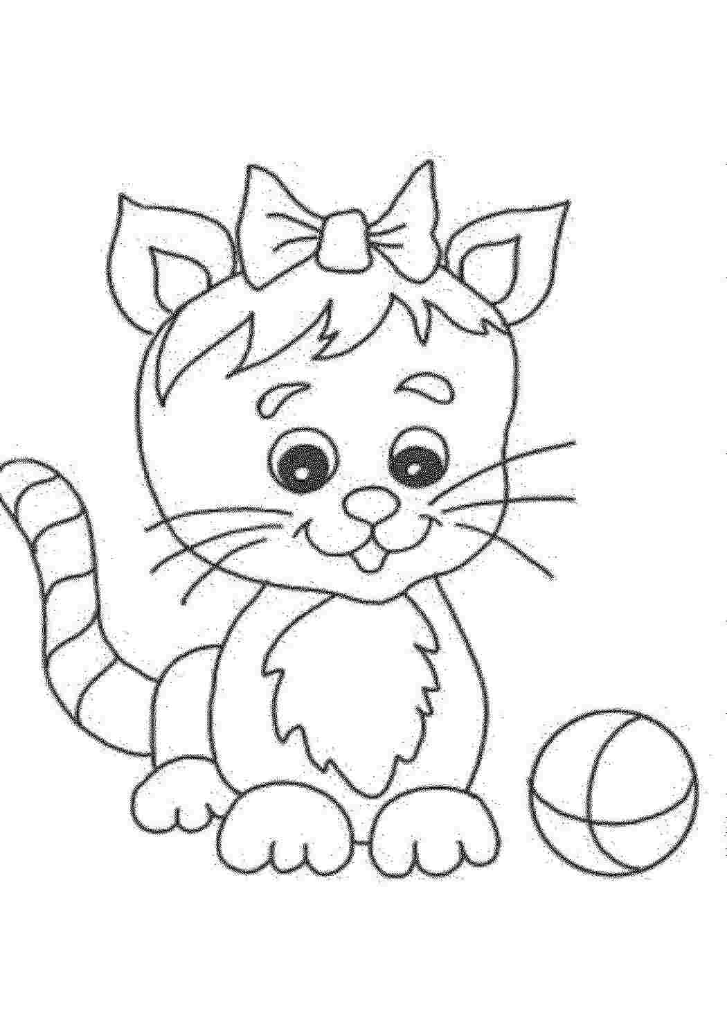 Раскраски Кошечка с мячиком котята и щенки кошка, котята