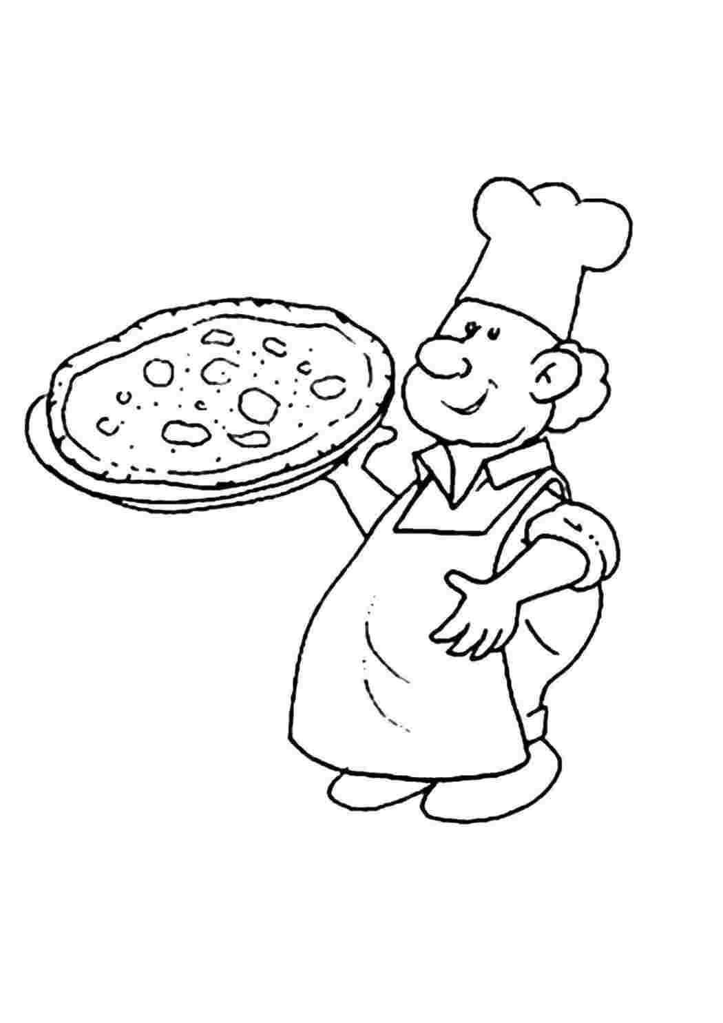Раскраски Повар приготовил пиццу профессии профессии, повар, пицца